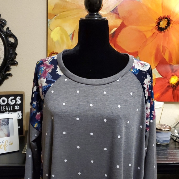 NWOT Egs by éloges Charcoal Polka-dot Floral Trim Shift Dress Size 2XL - Picture 7 of 10